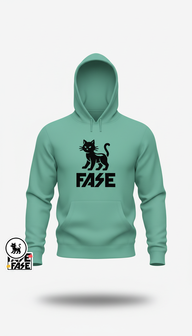 Seafoam Green Cat Hoodie With Bold Typo