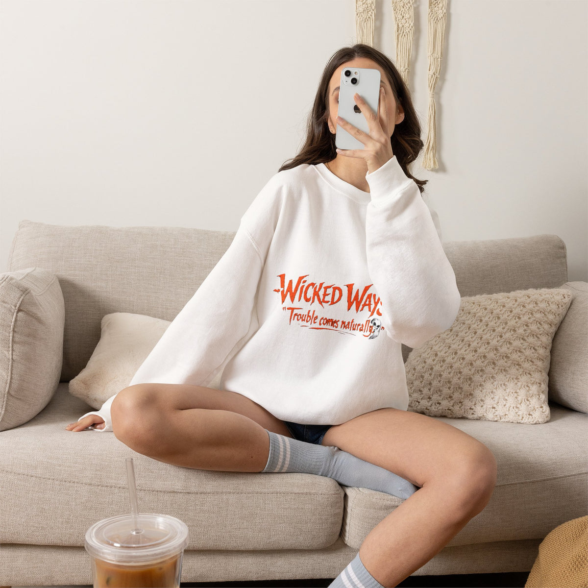 Wicked Ways Crewneck Sweatshirt — "Trouble Comes Natural" Graphic