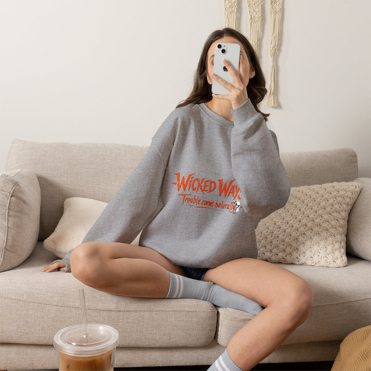 Wicked Ways Crewneck Sweatshirt — "Trouble Comes Natural" Graphic
