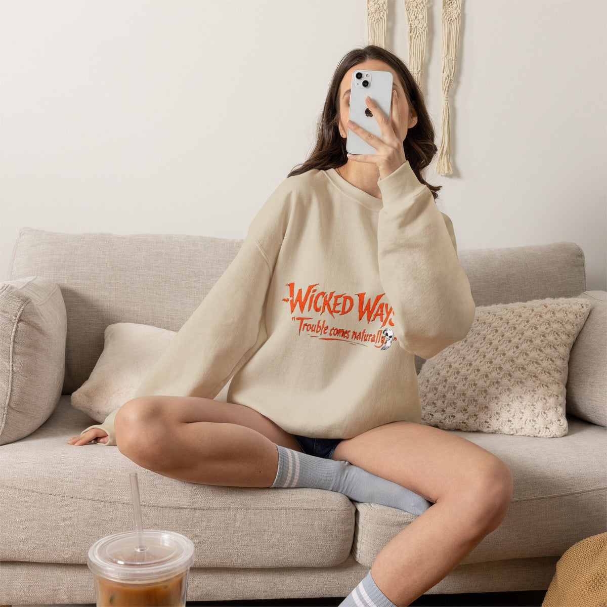 Wicked Ways Crewneck Sweatshirt — "Trouble Comes Natural" Graphic