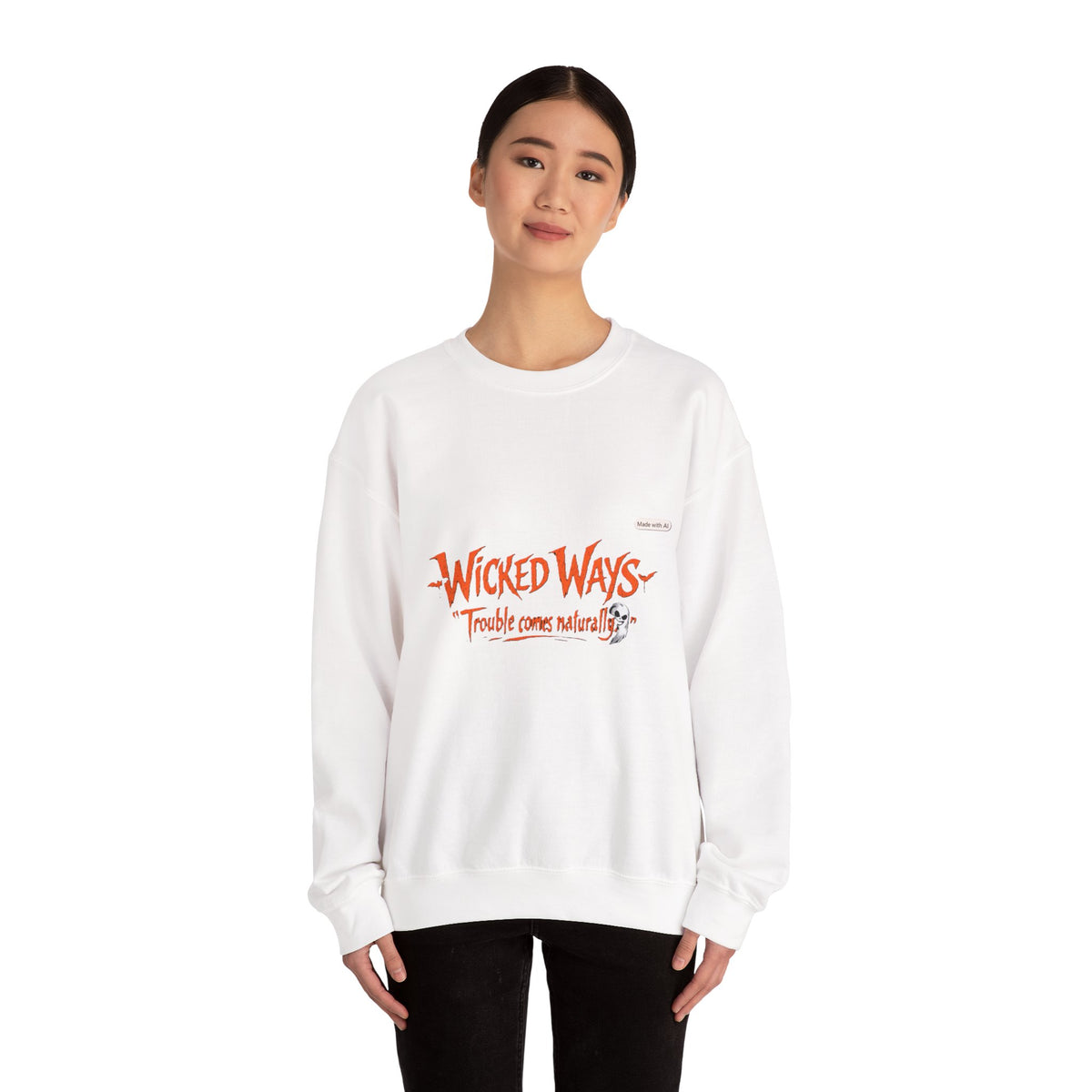 Wicked Ways Crewneck Sweatshirt — "Trouble Comes Natural" Graphic