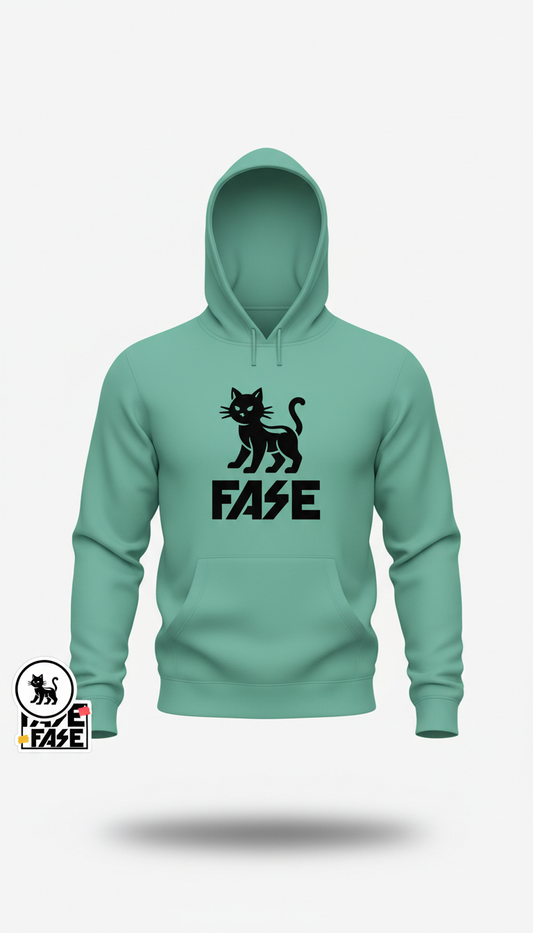 Seafoam Green Cat Hoodie With Bold Typo