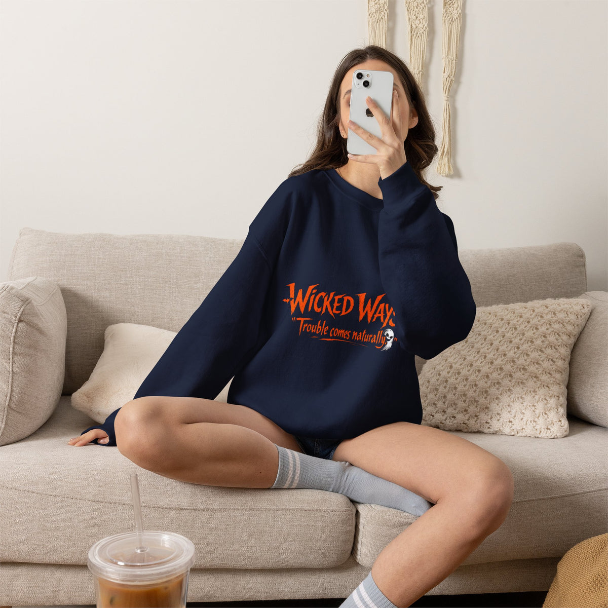 Wicked Ways Crewneck Sweatshirt — "Trouble Comes Natural" Graphic