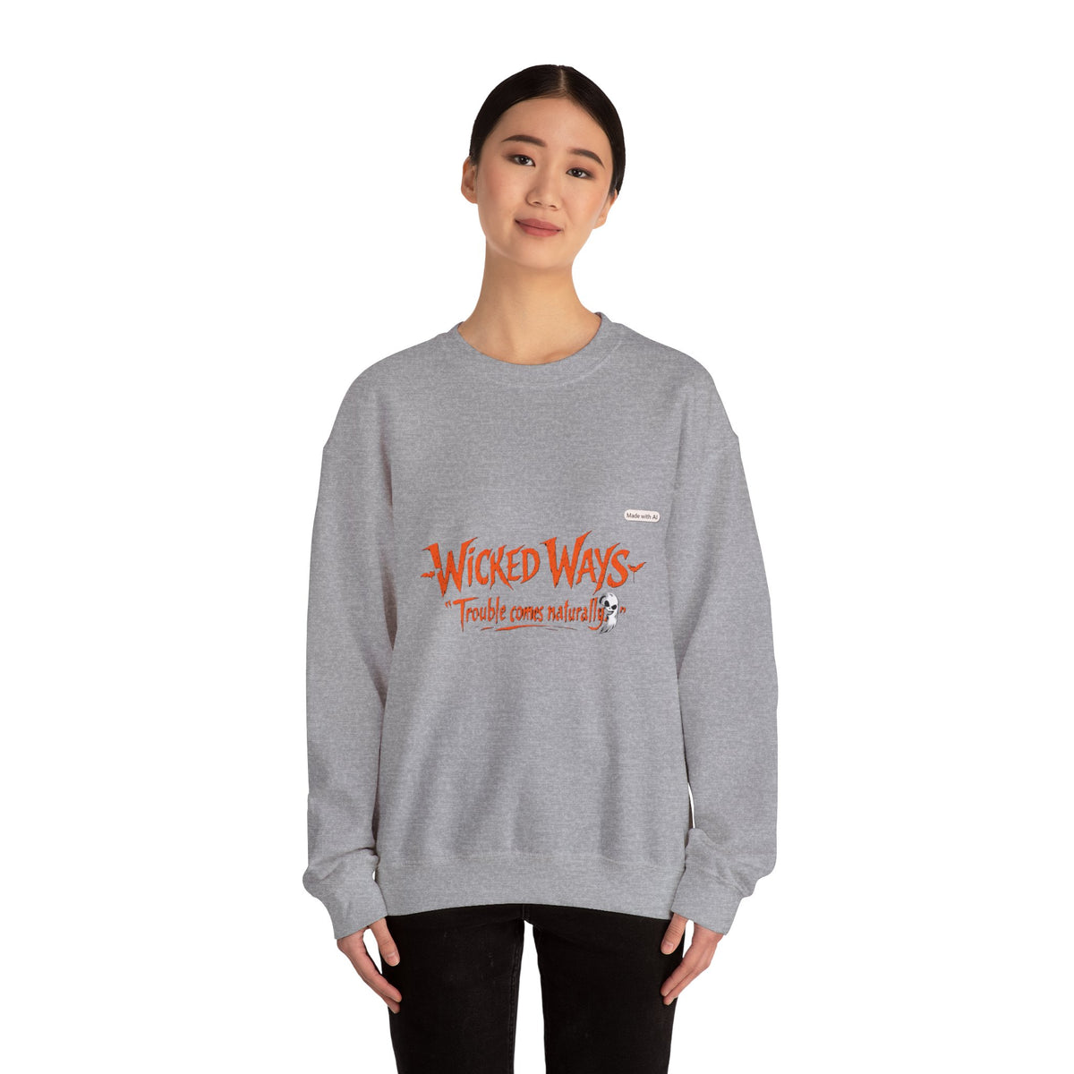 Wicked Ways Crewneck Sweatshirt — "Trouble Comes Natural" Graphic