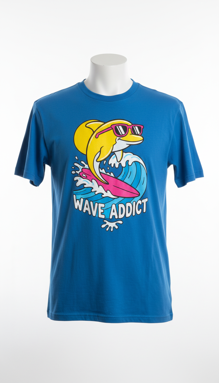 Ocean Blue Tee With Surf Text
