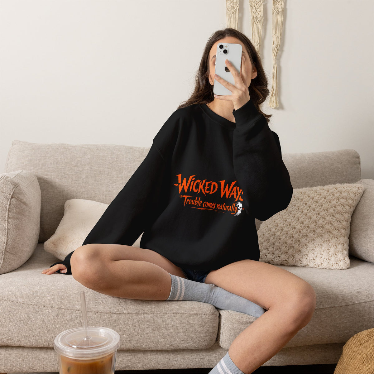 Wicked Ways Crewneck Sweatshirt — "Trouble Comes Natural" Graphic