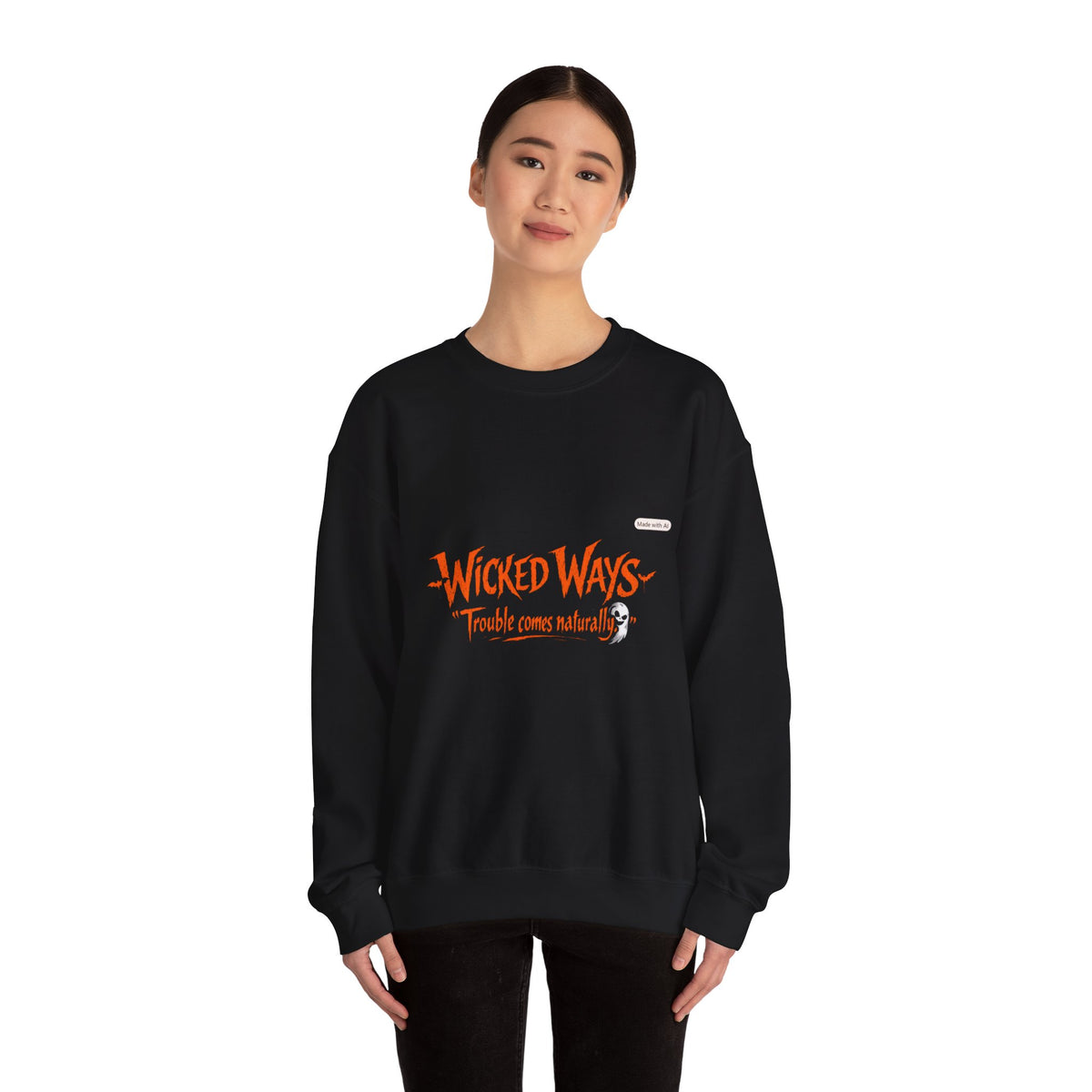 Wicked Ways Crewneck Sweatshirt — "Trouble Comes Natural" Graphic